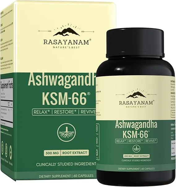 Rasayanam Ashwagandha KSM-66 | 5% Withanolides for Max Results |100% Pure Root Extract  Energy & Recovery Support  Worlds Strongest Ashwagandha | 60 Capsules