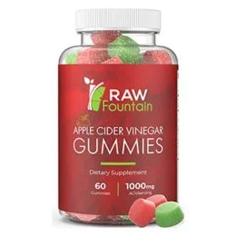 Raw Fountain Apple Cider Vinegar Gummies 1000mg, All Natural ACV Gummy Supplement with The Mother, Elderberry, Ginger and Turmeric, Supports Immunity, Detox and Weight Loss, 60pcs