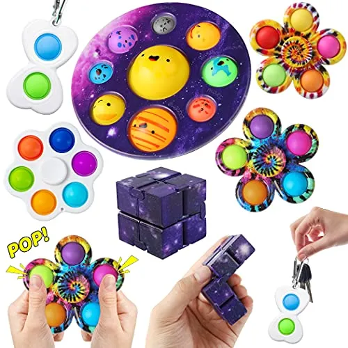 RaxDabby Planet Simple Dimple Fidget Popper Toys, Planets for Kids Solar System Toys, A Simple Dimple Fidget Toy Pack for Kids Stress Relief Anti-Anxiety ADHD-6Pcs