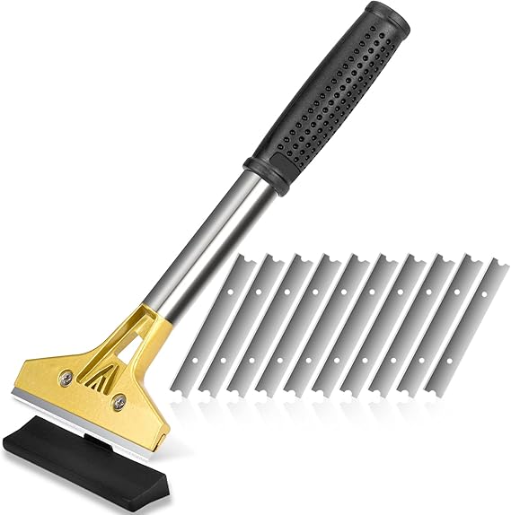 Razor Blade Scraper, 4 inch Scraper Tool with 10PCS Extra Metal Blades, Large Cleaning Razor Scraper, Floor Scraper, Glass Stove top Scraper, Window Scraper for Paint, Gum, Glue Remover