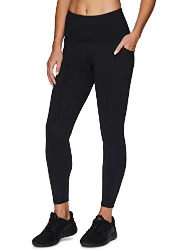 RBX Active Women's Squat Proof High Waist Full Length Workout Running Yoga Leggings with Pockets Black L