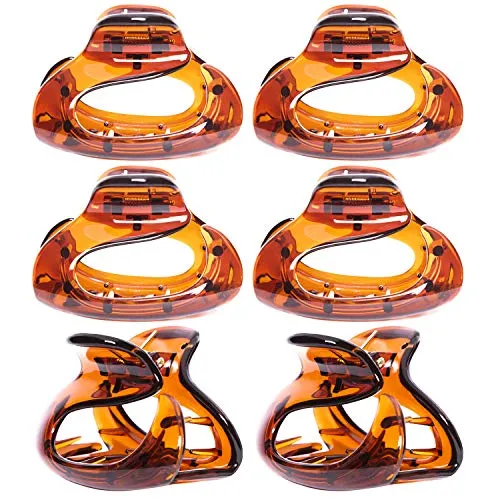 RC ROCHE ORNAMENT 6 Pcs Womens Firm Interlocking Claw Beautiful Tousled Half Up Bun Maker Girls Beauty Accessory Cute Styling French Tortoise Shell Plastic Hair Clips, Medium Brown