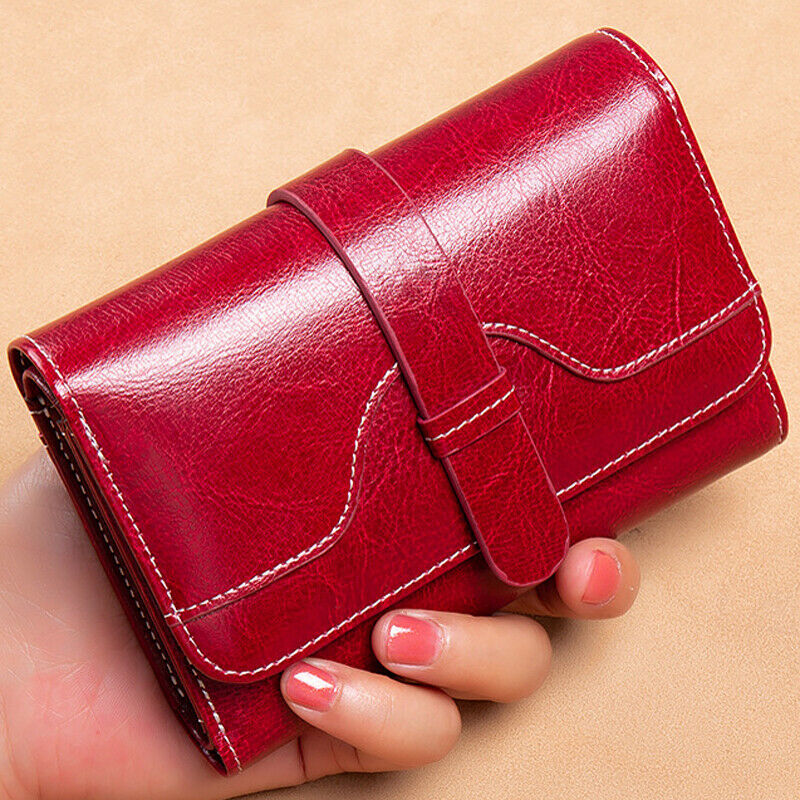 Real Leather Women's Short Clutch Trifold Wallet RFID Blocking ID Card Holder