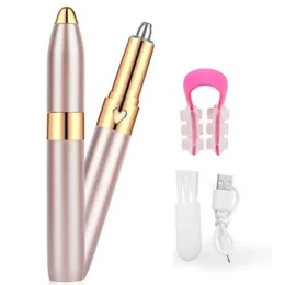 Rechargeable Eyebrow Trimmer for Women, Painless Eyebrow Razor Ear Nose Hair Trimmer with a Nose Shaper Clip, Portable Facial Eyebrow Hair Remover with Built-in Light (Rose Gold 1)