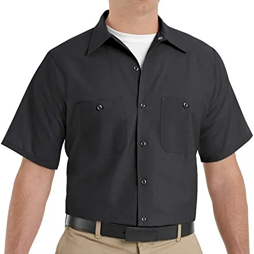 Red Kap Men's Standard Industrial Work Shirt, Regular Fit, Short Sleeve, Black, 2X-Large