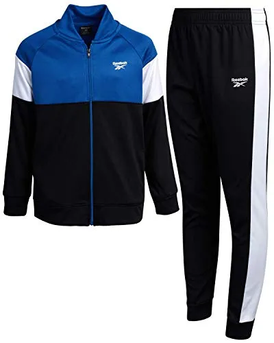 Reebok Boys 2-Piece Athletic Tricot Tracksuit Set with Zip Up Jacket and Jog Pants, Size 10, Royal/Black Color Block