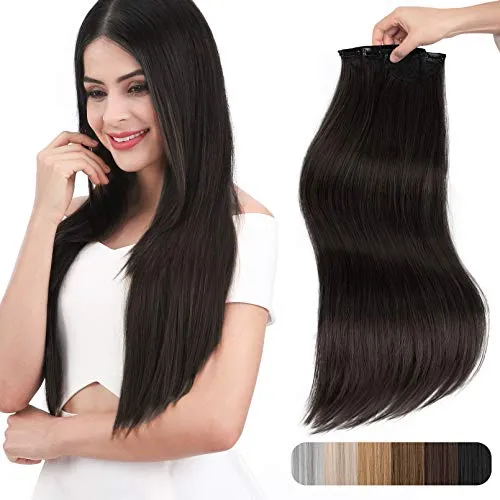 REECHO 20 Thick Long Straight 3PCS Set Clip in on Hair Extensions for Women Girls Black Brown
