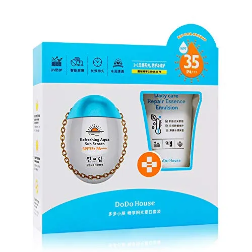 Refreshing Aqua Sunscreen SPF35 PA+++ & Daily Care Repair Essence Emulsion Sunscreen Cream Sun Block, 60g + 50g