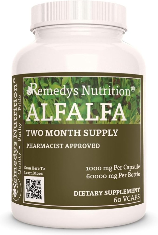 Remedyâs Nutrition Alfalfa - 1,000 mg, 60 Vegan Capsules Herbal Dietary Supplement - Two Month Supply