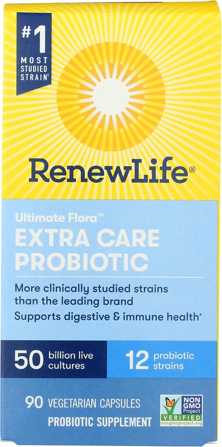 Renew Life Ultimate Flora Extra Care Probiotic Supplement, 50 Billion, Non-GMO, 90 Vegetarian Capsules