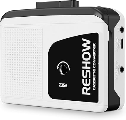 Reshow Portable Cassette Recorder Player with Built-in Speaker and Headphone Jack, USB C Cassette to MP3 Converter, Reverse Recording to Tape, Microcassette Recorder Player, Full Stereo Sound-White