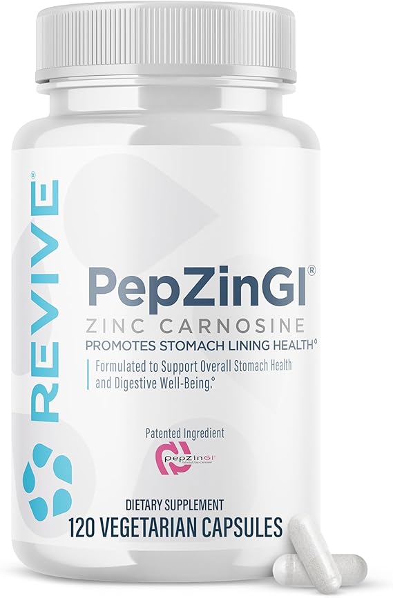 Revive MD Zinc Carnosine Supplement for Men & Women - Zinc & L-Carnosine to Support GI, Stomach Lining & Immune Health - Digestive Health Supplements Supports a Healthy Gut - 120 Vegetarian Capsules