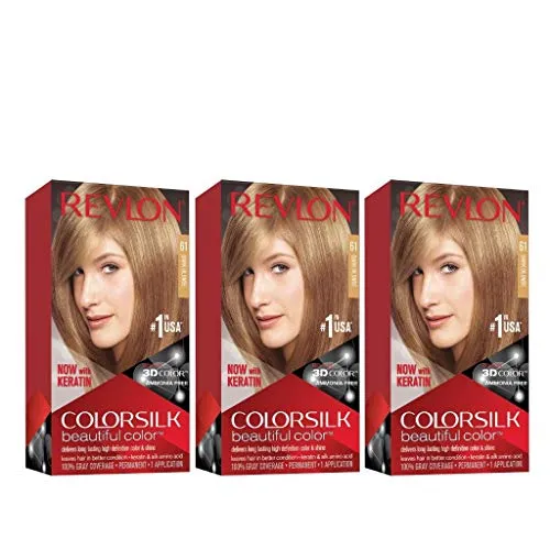 Revlon Colorsilk Beautiful Color, Permanent Hair Dye with Keratin, 100% Gray Coverage, Ammonia Free, 61 Dark Blonde (Pack of 3)