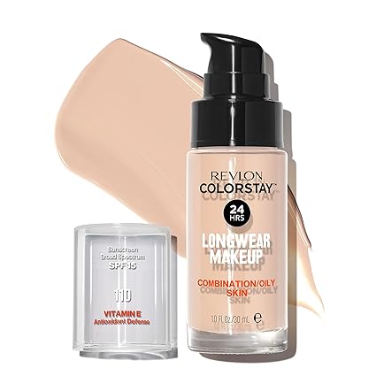 Revlon ColorStay Liquid Foundation Makeup for Combination/Oily Skin SPF 15, Longwear Medium-Full Coverage with Matte Finish, Ivory (110), 1.0 oz