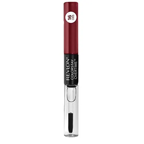 Revlon ColorStay Overtime Lipcolor, Dual Ended Longwearing Liquid Lipstick with Clear Lip Gloss, with Vitamin E in Plum / Berry, Ultimate Wine (140), 0.07 oz