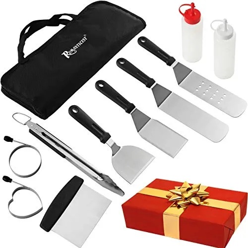 ROMANTICIST 11PC Griddle Accessories Kit with Carrying Bag - Restaurant Grade Griddle Spatula Set for Flat Top Grill Hibachi Cooking - The Very Best Grill Gift on Birthday Wedding