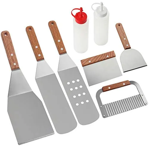 ROMANTICIST 8Pc Professional Griddle Accessories Kit - Heavy Duty Stainless Steel Grill Spatula Set for Grill Griddle Hibachi Flat Top Outdoor Cooking - Great Grill Gift on Birthday Wedding