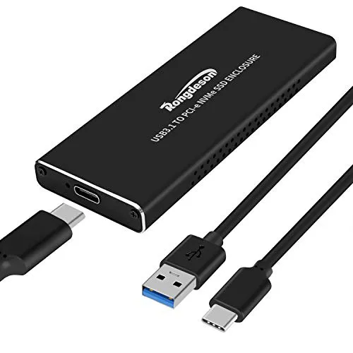 Rongdeson (Upgraded Version) Aluminum M.2 NVME SSD Enclosure Type-C USB 3.1 Gen 2 Speeds 10Gbps PCI-E M-Key Applicable to Size 2230/2242/ 2260/2280 for Samsung 960/970 EVO/PROWD NVME SSD Black