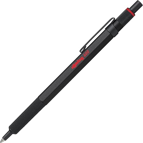 rOtring 600 Ballpoint Pen, Medium Point, Black Ink, Black Barrel, Refillable, 1 Count - Smooth Writing, Style, Comfort, Non-Slip Grip