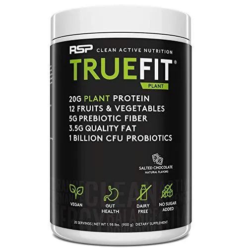 RSP TrueFit Vegan Protein Powder Meal Replacement Shake for Weight Loss, Plant Based Protein, Organic Real Food, Probiotics, Dairy Free, Gluten Free, 2 LB Salted Chocolate