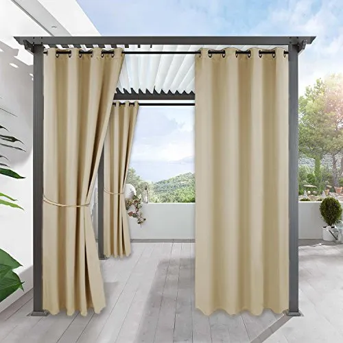 RYB HOME Outdoor Curtains Waterproof - Indoor Outdoor Blackout Privacy Drape Patio Outdoor Panel Light Block for Pool Hut Pavilion Gazebo Sun Room, 1 Piece, 52 x 108 inches Long, Beige