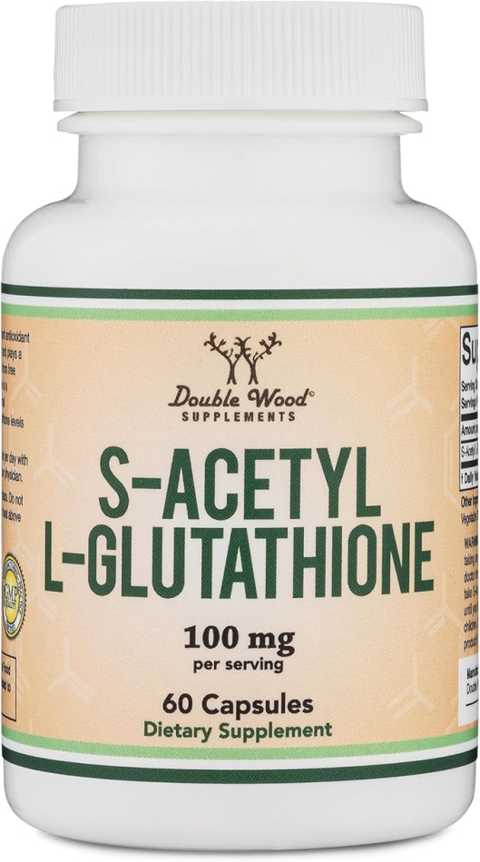 S-Acetyl L-Glutathione Capsules - 100mg, Made and Tested in the USA, 60 Count (Acetylated Glutathione) by Double Wood Supplements