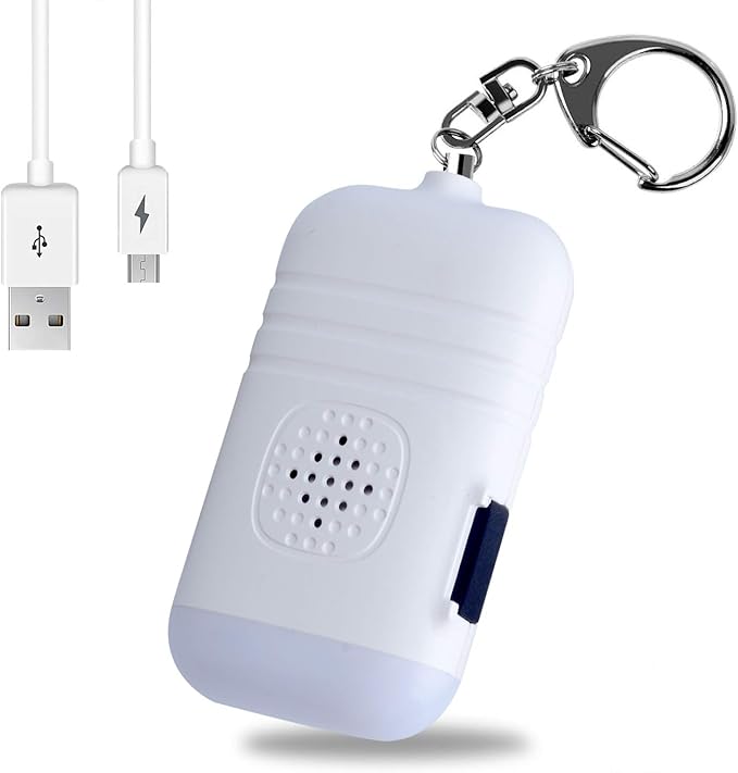 Safesound Personal Alarm - 130dB USB Rechargeable Self Defense Keychain Siren Security Personal Protection Devices with Emergency Mini LED Light for Women Girls Kids and Elderly (White)