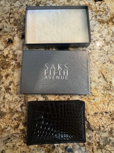 Saks Fifth Avenue Genuine Alligator Crocodile Leather Bifold Pocket Card Wallet