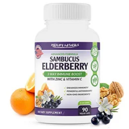 Sambucol Black Elderberry plus Vitamin C with Zinc Supplement - 3 Way Immune Support for Adults - Concentrated Black Elderberry Capsule Equal to 6000mg of Elderberry with Vitamin c and Zinc Picolinate