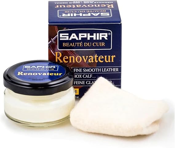 Saphir Beaute du Cuir Renovateur - Cleans, Nourishes, Protects and Shines - with Chamois Cleaning Cloth - 50mL