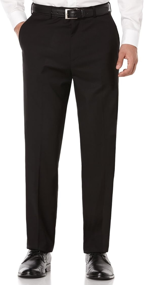 Savane Men's Flat Front Premium Flex Gabardine Dress Pants, Caviar, 42W x 29L