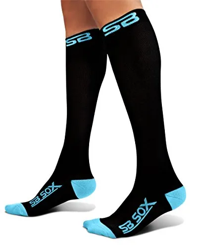 SB SOX Compression Socks (20-30mmHg) for Men & Women - Best Stockings for Running, Medical, Athletic, Edema, Diabetic, Varicose Veins, Travel, Pregnancy, Shin Splints (Black/Blue, Small)