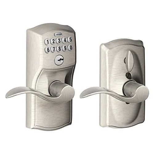 Schlage, Satin Nickel FE595VCAM619ACC Camelot Keypad Entry with Flex-Lock and Accent Levers