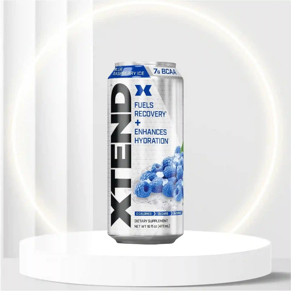 Scivation XTEND Carbonated Zero Sugar Hydration & Recovery Drink, Branched Chain Amino Acids, Electrolytes + Performance BCAAs, Blue Raspberry Ice, 16 Ounce Cans (Pack of 12)