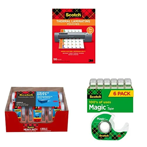 Scotch Thermal Laminating Pouches, 100 Count-Pack of 1, 8.9 x 11.4 Inches & Scotch Heavy Duty Packaging Tape, 1.88