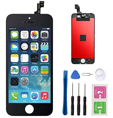 Screen Replacement for iPhone 5s-SE Black LCD Display Touch Screen Digitizer Replacement Full Assembly with Repair Tool Kit(iPhone 5s, Black)
