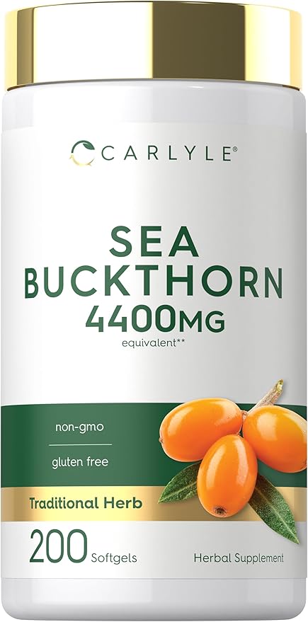 Sea Buckthorn Oil Capsules 4400mg | 200 Softgels | Non-GMO, Gluten Free | Sea Buckthorn Berry Oil Supplement | by Carlyle