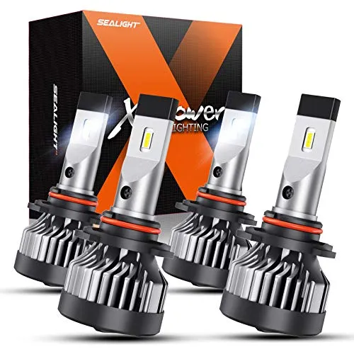 SEALIGHT X2 9005/HB3 High Beam 9006/HB4 Low Beam Brightest LED Headlight Bulbs Combo,100W 600% Super Brighter LED Headlights Conversion Kit 6000K Cool White IP67 Rated, Pack of 4