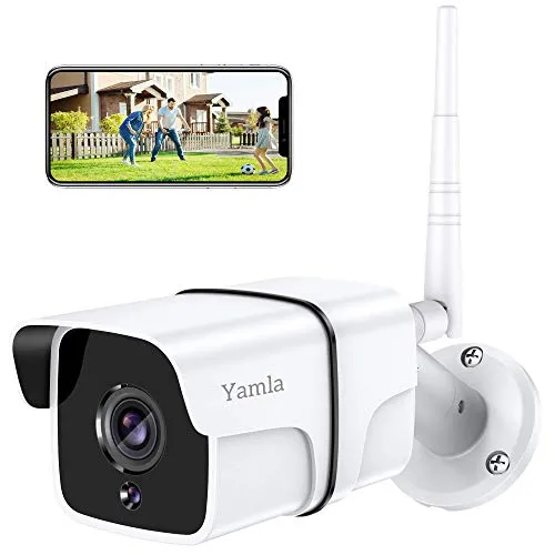 Security Camera Outdoor, Yamla 1080P WiFi Home Security Surveillance Camera Works with Alexa, Remote IP Camera with Cloud Service Night Vision 2-Way Audio Motion Detection Activity Alert 1PC