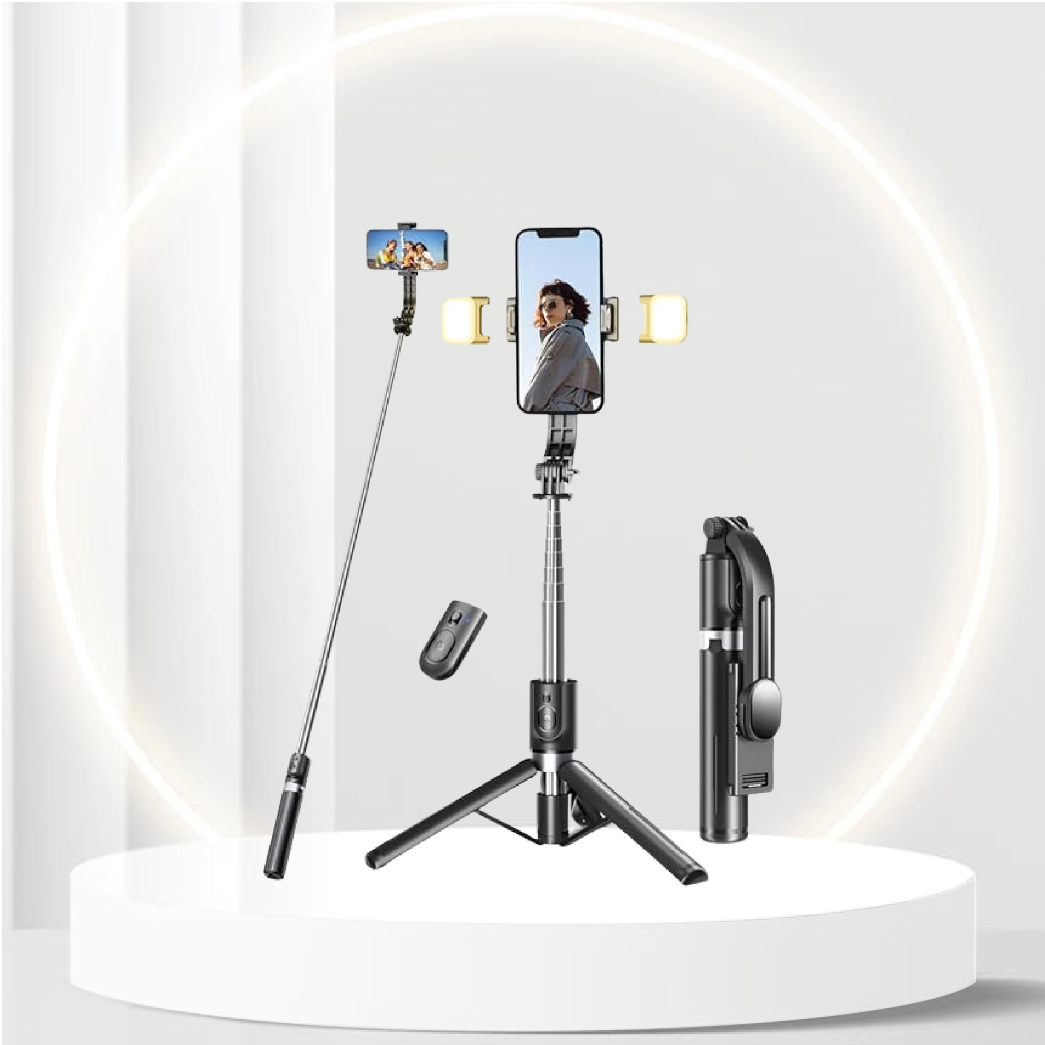 Selfie Stick Tripod with Light, 45'' Selfie Stick with Wireless Remote, Portable Phone Tripod Compatible with iPhone 15 Pro Max/15/14 Pro/14/13, Samsung S22/ S23 Ultra/Android Smartphone