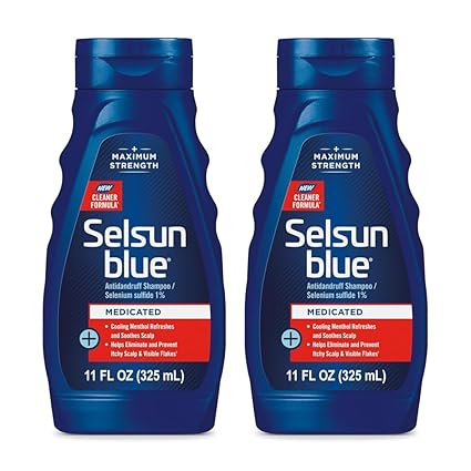 Selsun Blue Medicated Anti-dandruff Shampoo with Menthol, 11 fl. oz., Maximum Strength, Selenium Sulfide 1% (Pack of 2)