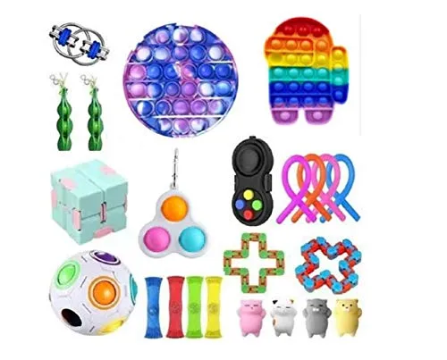 Sensory Fidget Toys Pack, Cheap Stress Anxiety Relief Toys Set with Triple-head Dimple, Push Pop Bubble Toys Stress Relief Hand Toys for Kids Adults (23pcs-3)