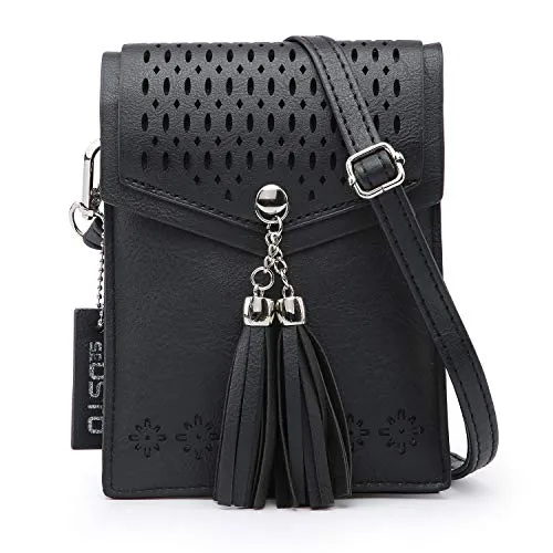 seOSTO Women Small Crossbody Bag, Tassel Cell Phone Purse Wallet With Credit Card Slots