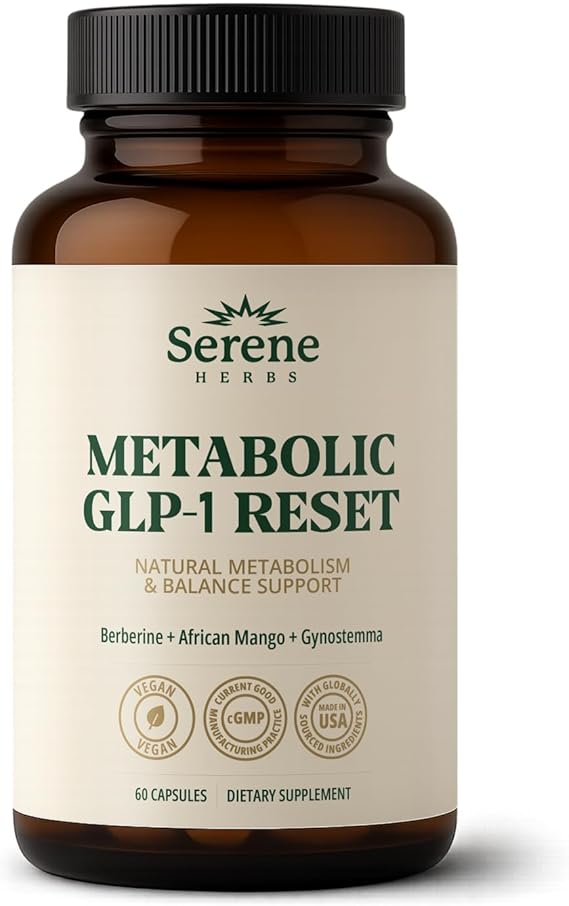 Serene Herbs GLP-1 Supplement for Women & Men - Metabolic Reset, Hunger Support with Berberine, InnoSlim, Actiponin - Natural GLP1 Booster to Support Appetite, Gut & Digestion - Vegan - 60 Capsules