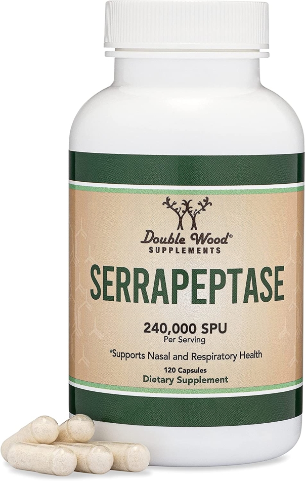 Serrapeptase 240,000 SPU Max Potency (120 Vegan Capsules) Proteolytic Enzymes for Sinus, Respiratory and Joint Health (Manufactured and Tested in The USA, Gluten Free, Vegetarian Safe) by Double Wood