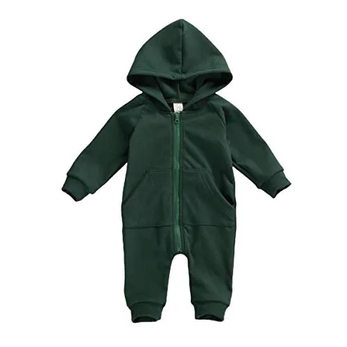 Seyurigaoka Baby Boys Girls Jumpsuit Hoodie Romper Zipper Long Sleeve One Piece Outfits Warm Clothes for Unisex (Green, 12-18 Months)