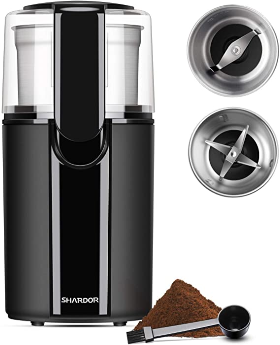 SHARDOR Coffee Grinder Electric, Spice Grinder Electric, Herb Grinder, Grinder for Coffee Bean Spices and Seeds with 2 Removable Stainless Steel Bowls, Black