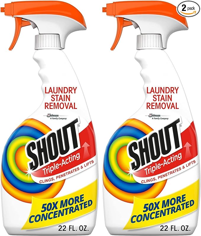 Shout Active Enzyme Laundry Stain Remover Spray, Triple-Acting Formula Clings, Penetrates, and Lifts 100+ Types of Everyday Stains - Prewash Spray 22oz (Pack of 2)