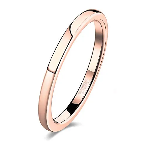 Shuremaster 2mm Women Tungsten Rose Gold Wedding Band Ring Thin Plain High Polish Comfort Fit Size 8