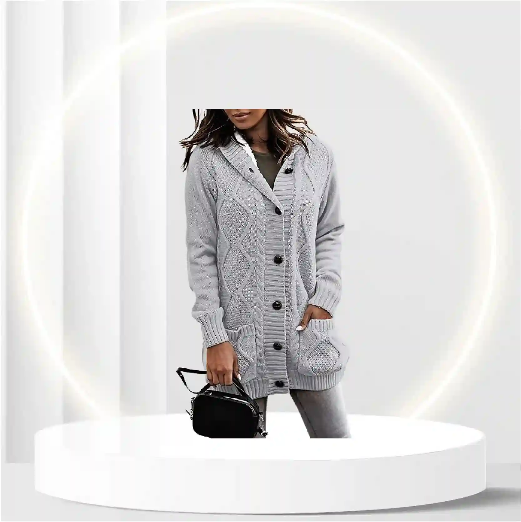 Sidefeel Women Fleece Lined Hooded Sweater Cardigan Button Down Front Winter Coat X-Large Gray